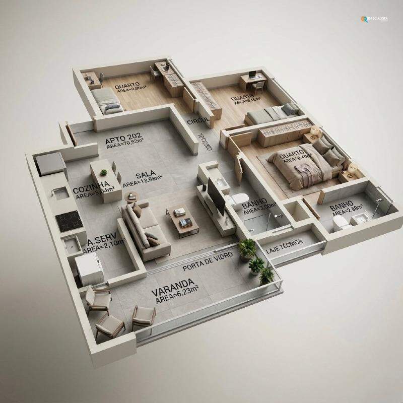 Apartamento, 3 quartos, 70 m² - Foto 3
