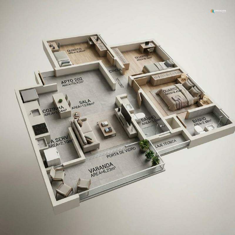 Apartamento, 3 quartos, 70 m² - Foto 3