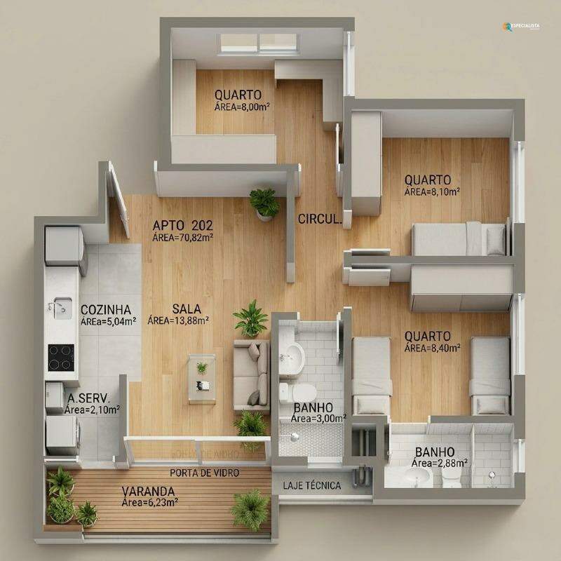 Apartamento, 3 quartos, 70 m² - Foto 4
