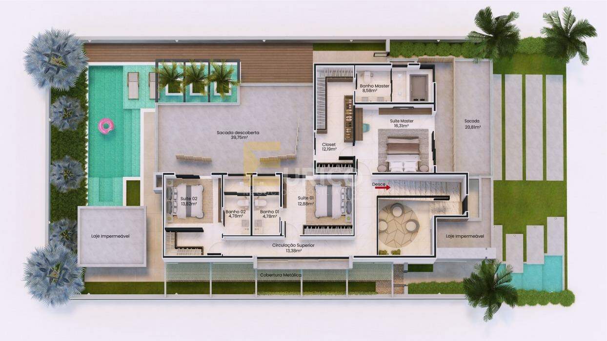 Casa em condomínio à venda no Loteamento Alphaville Jundiaí Fase 01 em Jundiaí/SP: Piso Superior