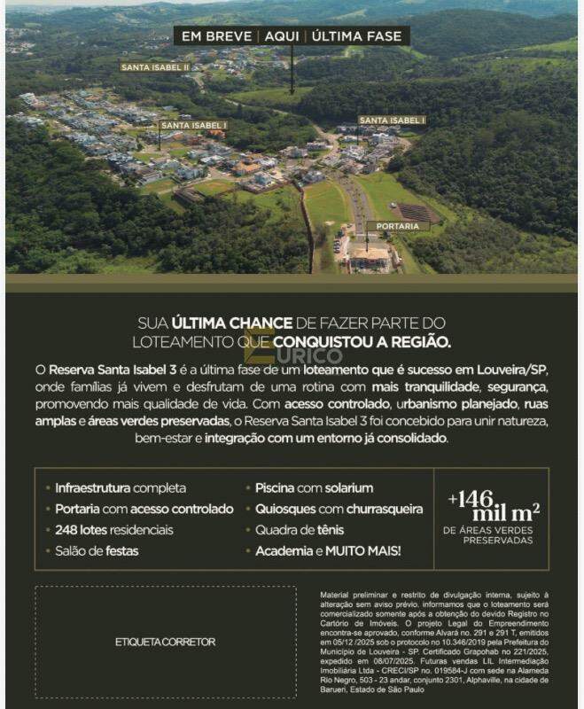 Terreno em Condomínio à venda no Santa Isabel em Louveira/SP: 
