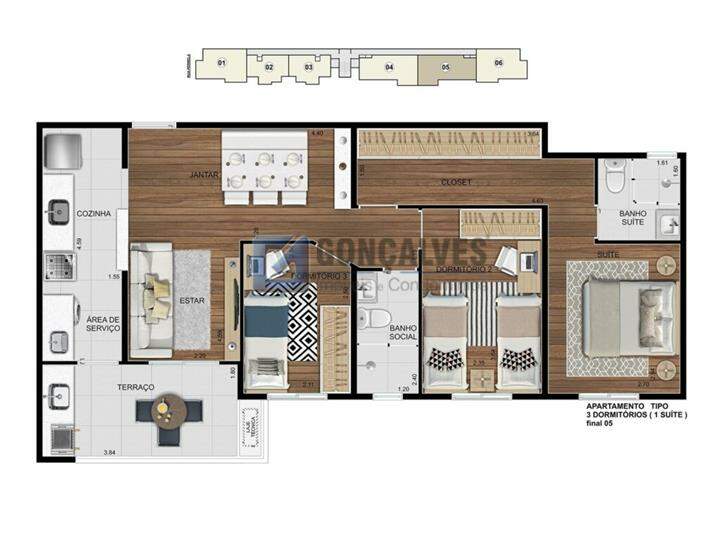 6016, Apartamento, à venda, à venda, 828.864,00,Fundação, São Caetano do Sul,3 quartos: A (16)