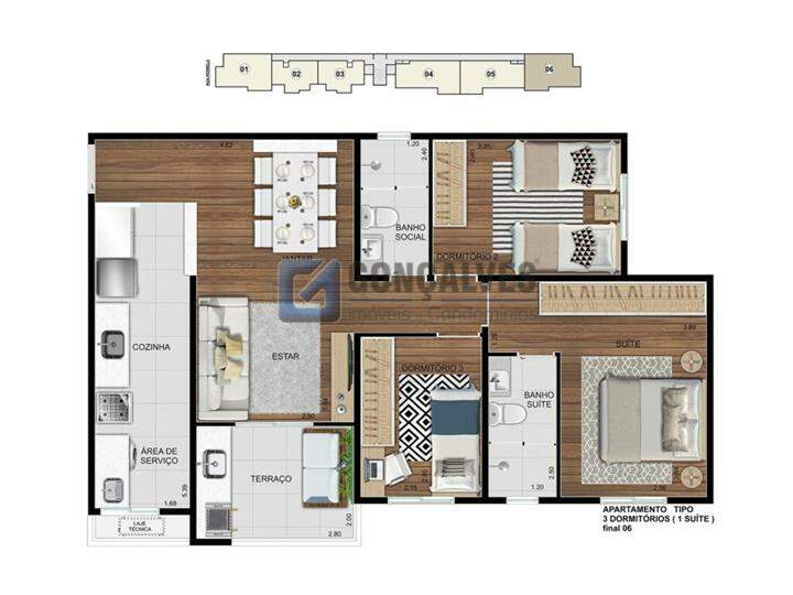 6016, Apartamento, à venda, à venda, 828.864,00,Fundação, São Caetano do Sul,3 quartos: A (17)