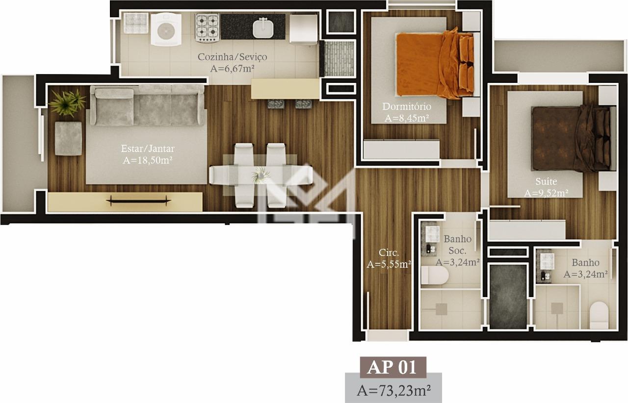 Apartamento com 2 quartos à venda, 73,23m² - Prinstrop - Gramado: 