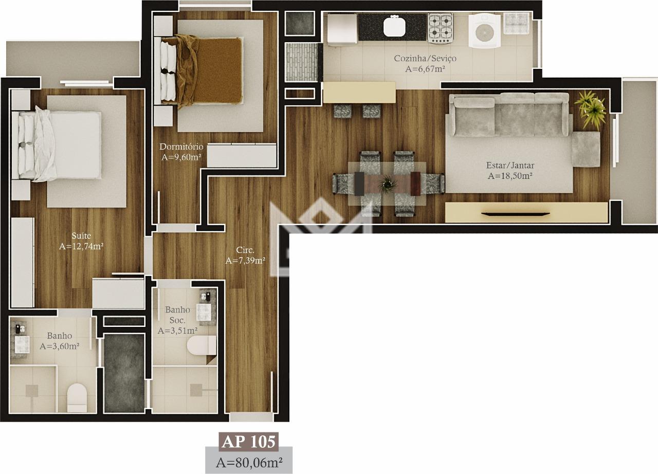 Apartamento com 2 quartos à venda, 80,06m² - Prinstrop - Gramado: 