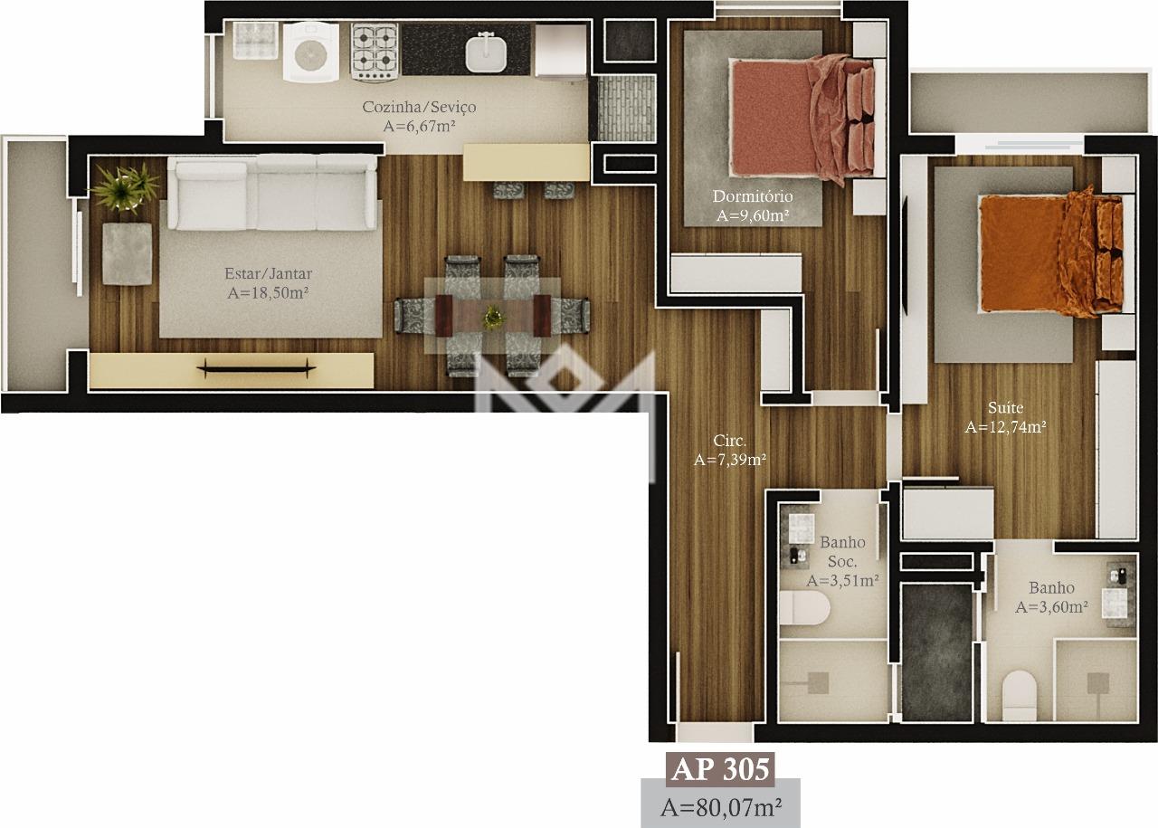 Apartamento com 2 quartos à venda, 80,07m² - Prinstrop - Gramado: 