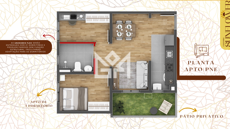 Apartamento Garden com 1 quarto à venda, 52,42m² - Restinga - Porto Alegre: 