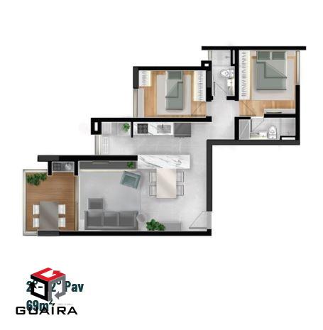 Apartamento à venda com 2 quartos, 69m² - Foto 3