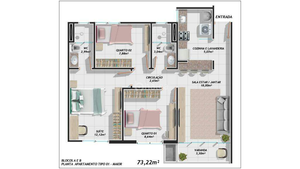 Apartamento à venda com 3 quartos, 63m² - Foto 8