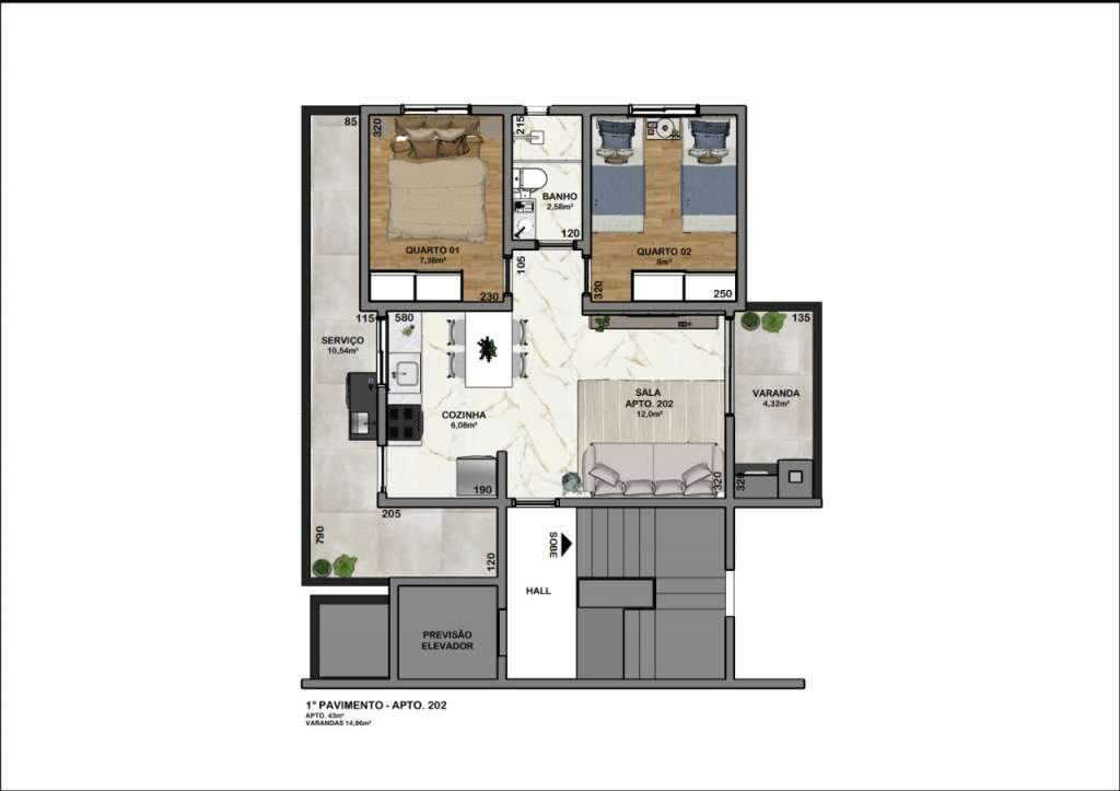 Apartamento à venda com 2 quartos, 43m² - Foto 1