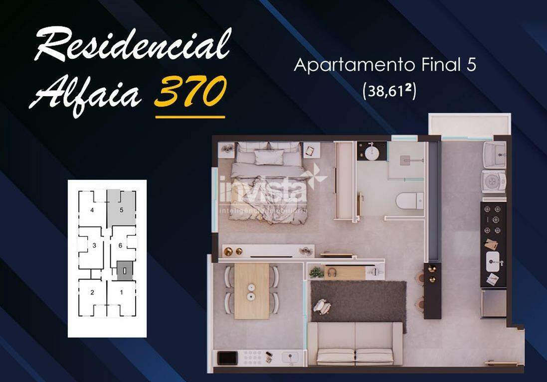 C&oacute;digo: 39264 R$ 362.000,00 Apartamento &agrave; venda em Santos-SP no bairro Aparecida, com 1 dormit&oacute;rio e 38m&sup2; 38 m&sup2; 1 quarto 1 vaga - Santos