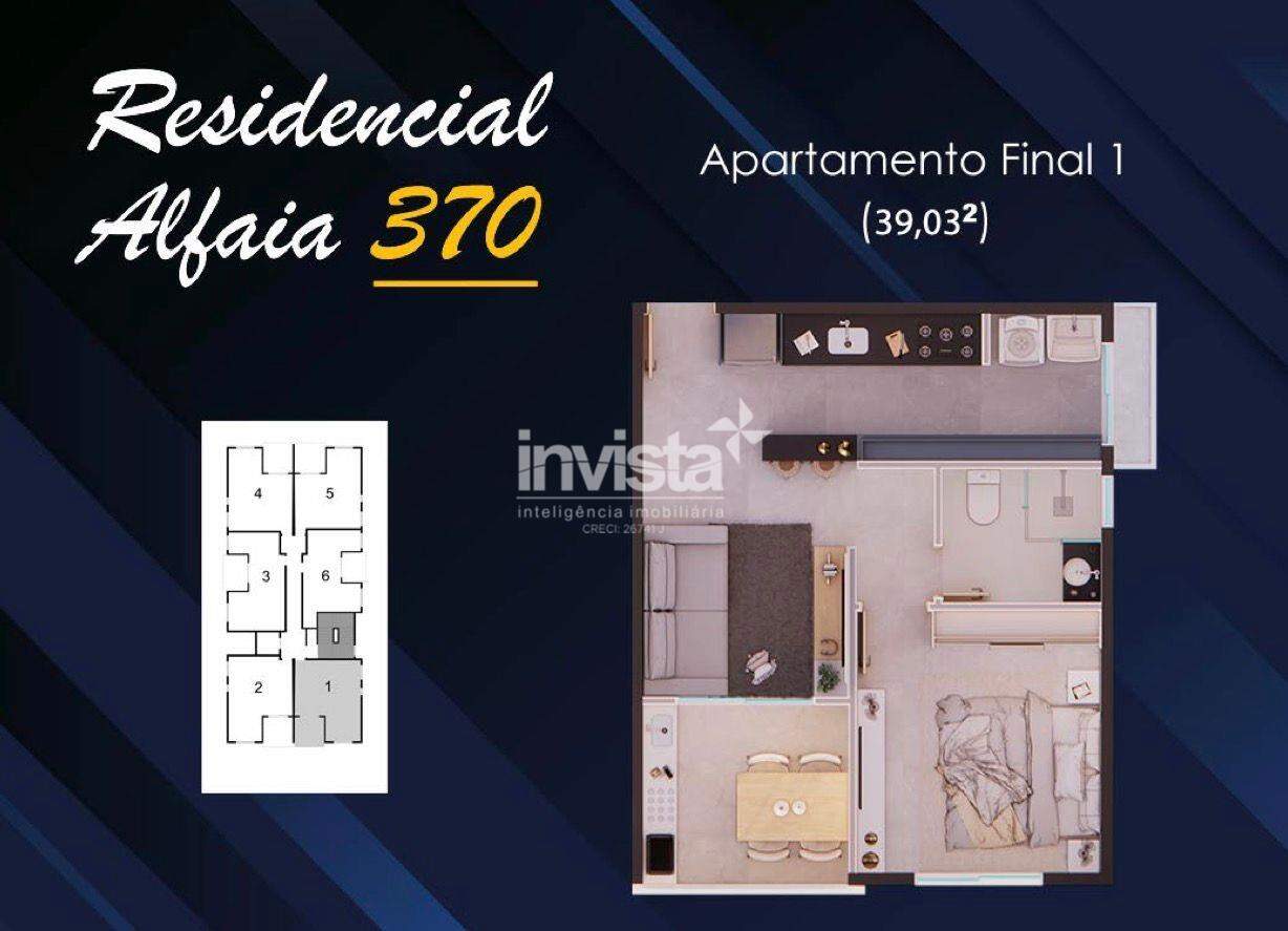 C&oacute;digo: 40349 R$ 370.000,00 Apartamento &agrave; venda em Santos-SP no bairro Aparecida, com 1 dormit&oacute;rio e 39m&sup2; 39 m&sup2; 1 quarto 1 vaga - Santos