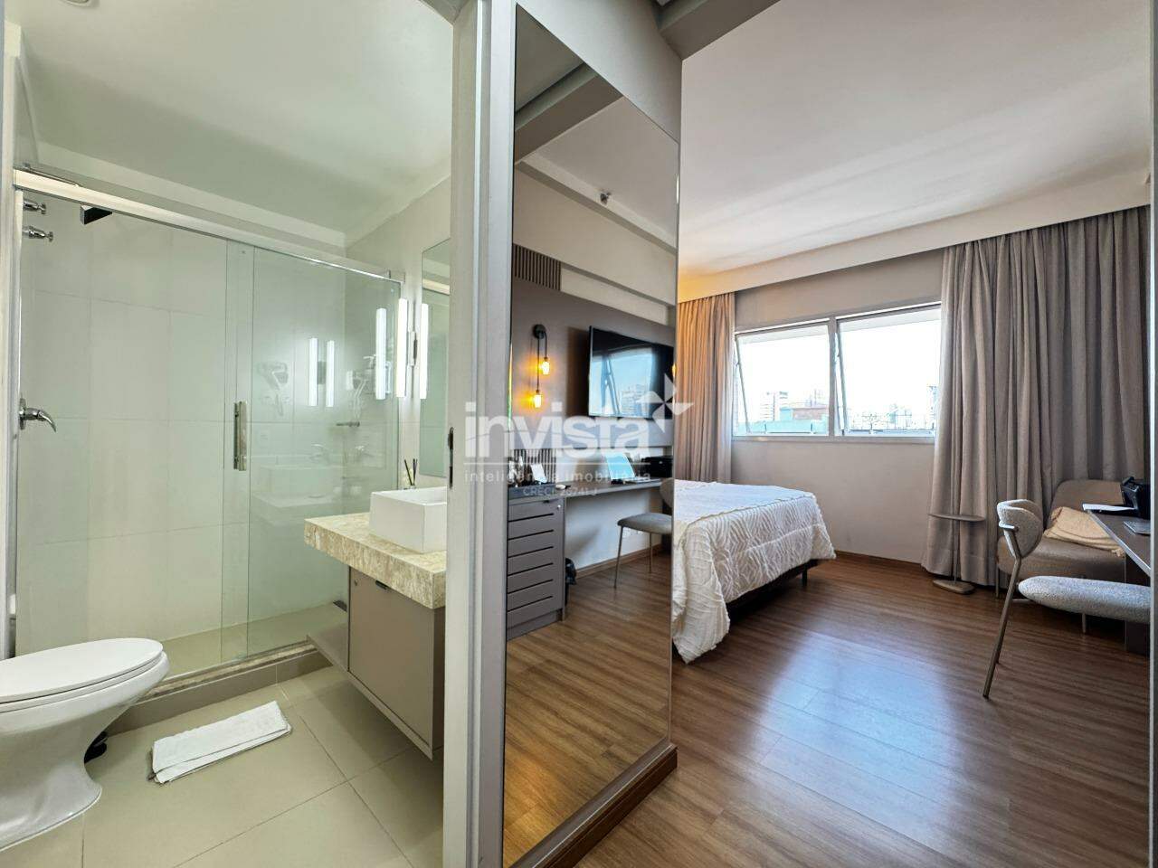 Apartamento mobiliado 1 su&iacute;te com vista para o mar na Pomp&eacute;ia (Santos/SP) - Santos