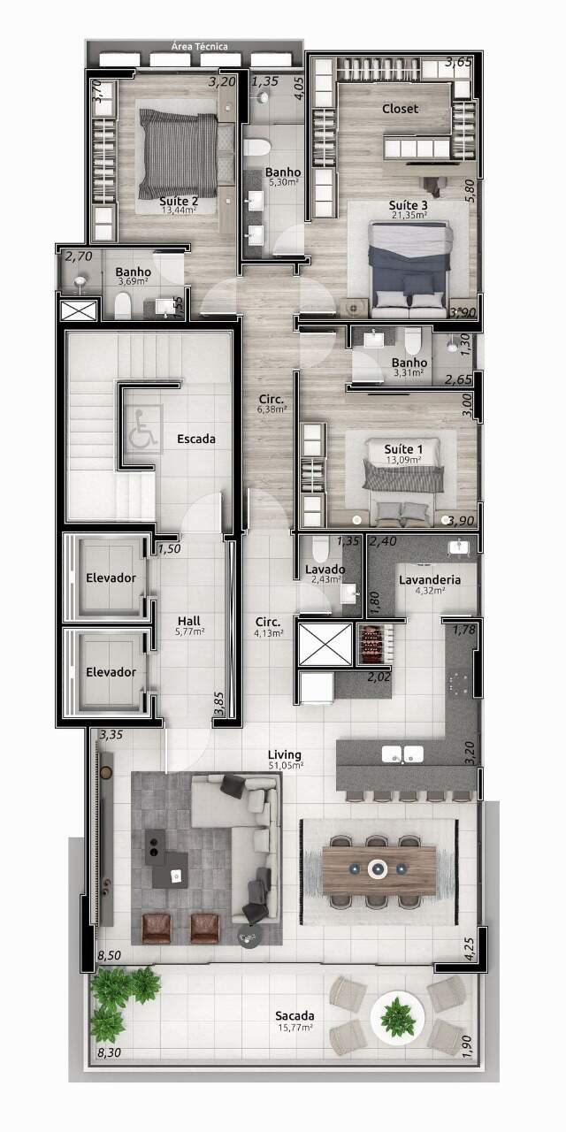 Apartamento à venda com 3 quartos, 167m² - Foto 6