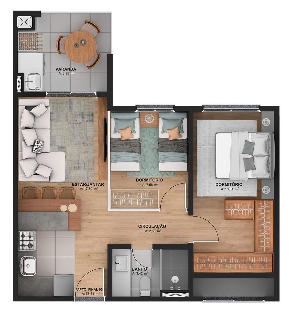 Apartamento à venda com 2 quartos, 59m² - Foto 3