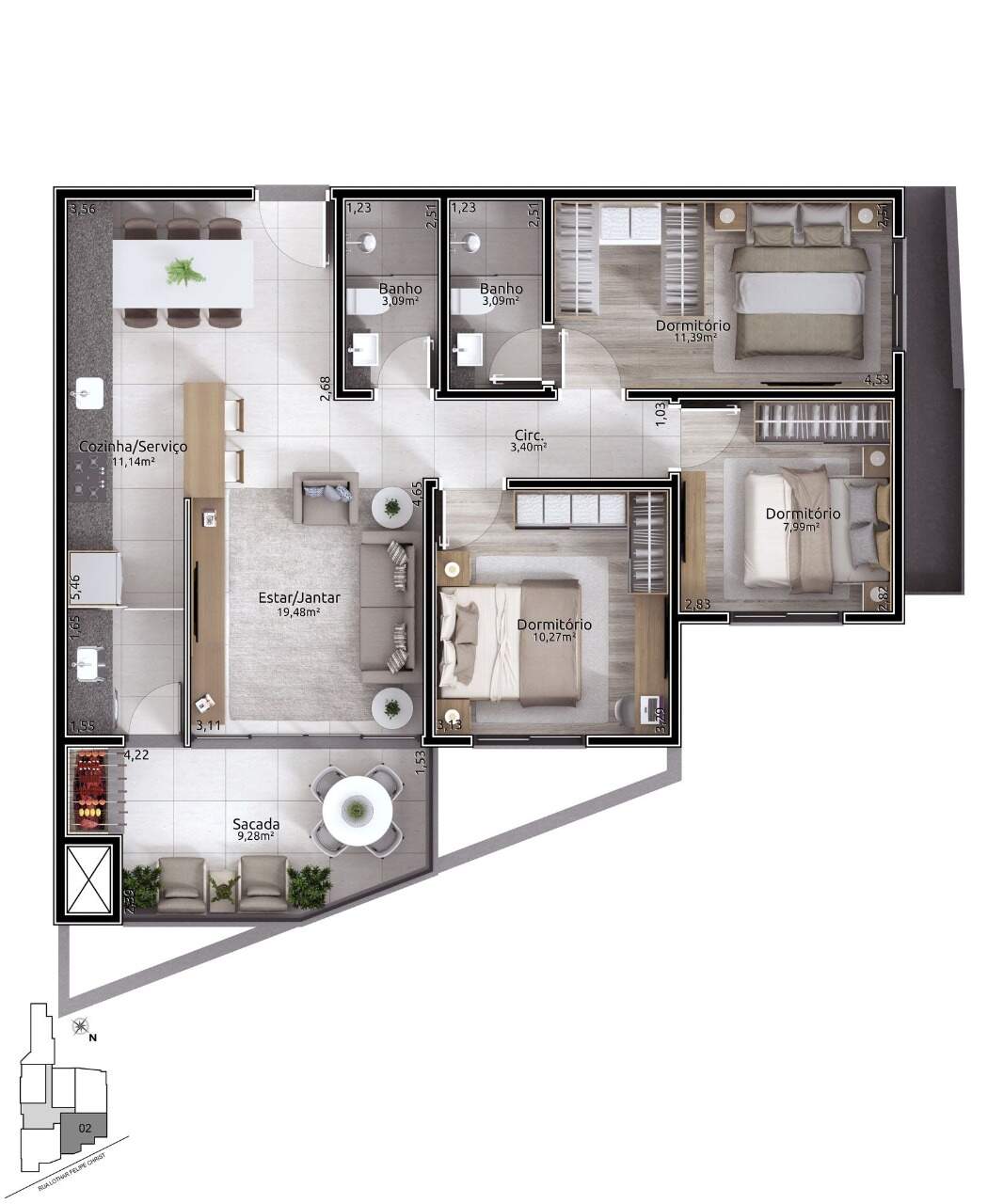 Apartamento à venda com 3 quartos, 92m² - Foto 3