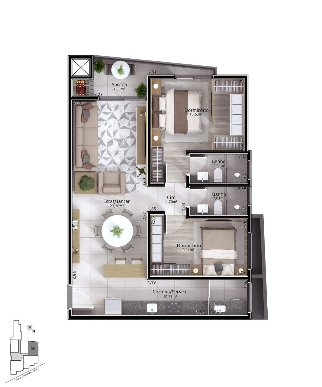 Apartamento à venda com 2 quartos, 80m² - Foto 3