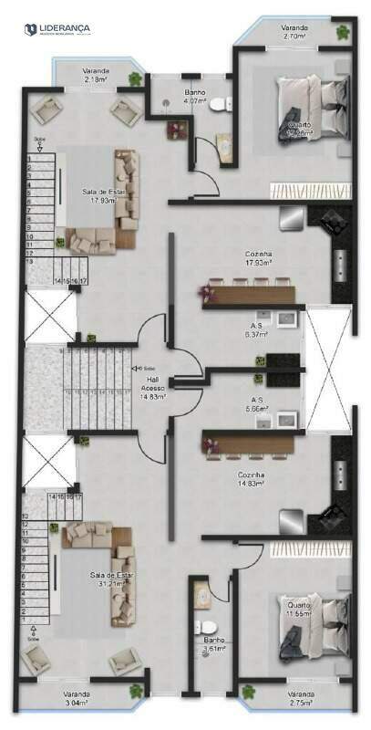 apartamento à venda no Moacir Maria: Planta 1° andar cobertura