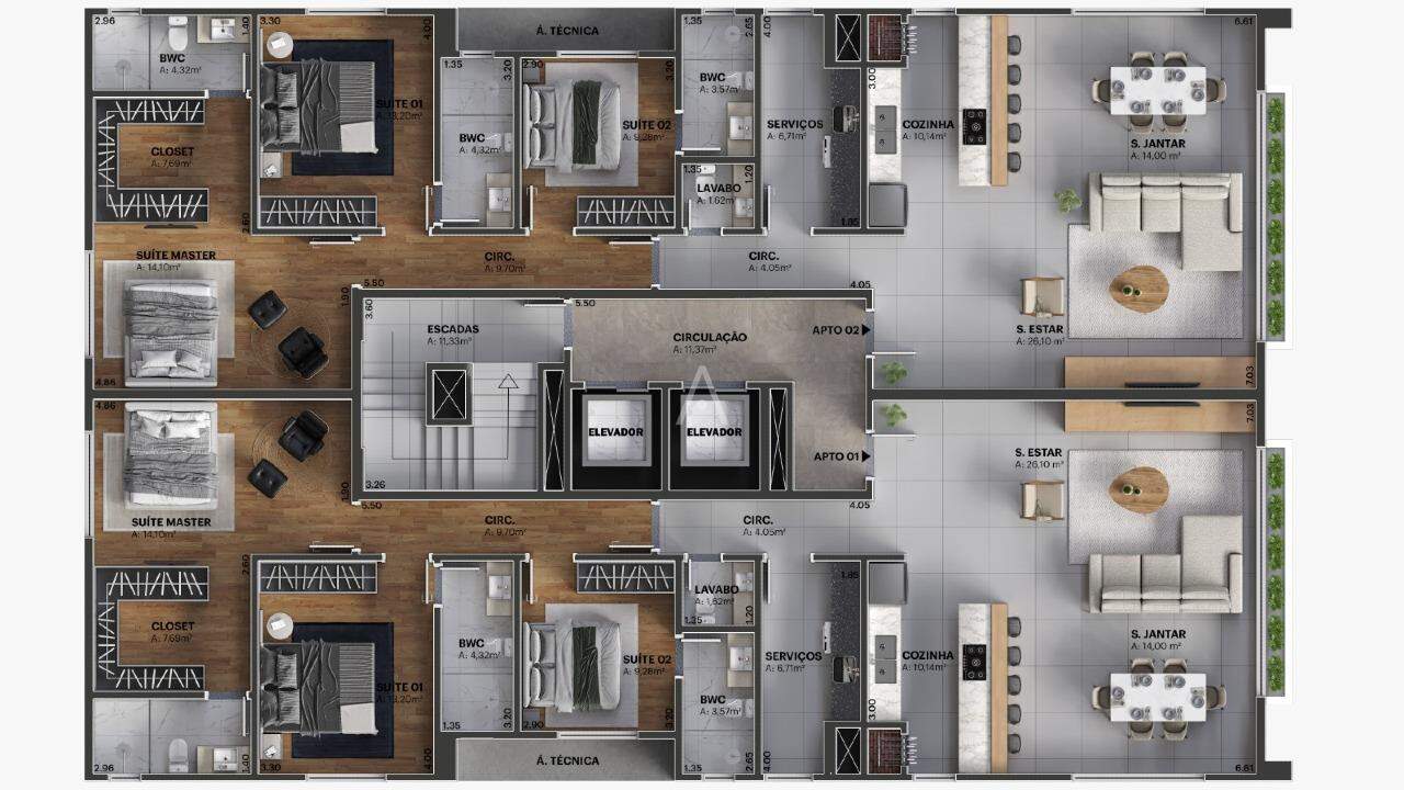 Apartamento para à venda no Bairro CENTRO em TOLEDO: 