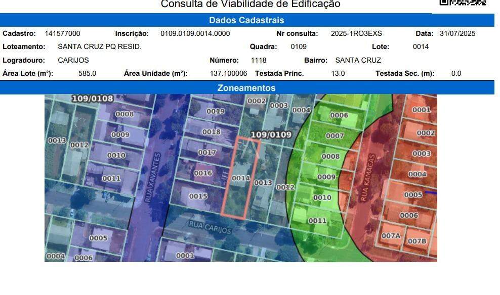 Terreno para à venda no Bairro SANTA CRUZ em CASCAVEL: