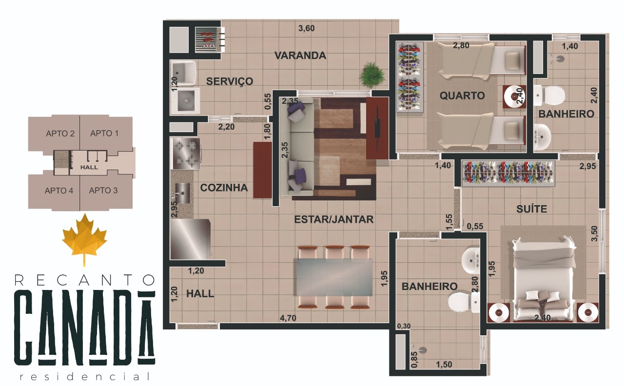 Apartamento para à venda no Bairro CANADA em CASCAVEL: 