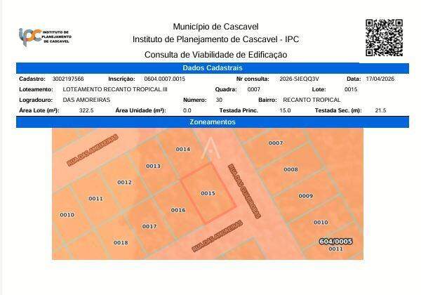 Terreno para à venda no Bairro TROPICAL III em CASCAVEL: 