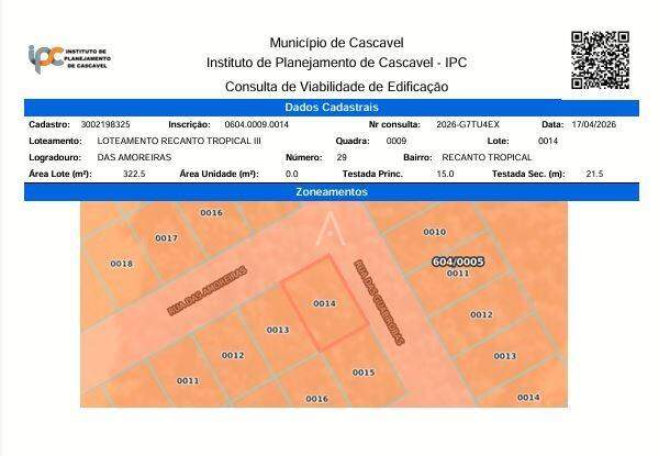 Terreno para à venda no Bairro TROPICAL III em CASCAVEL: