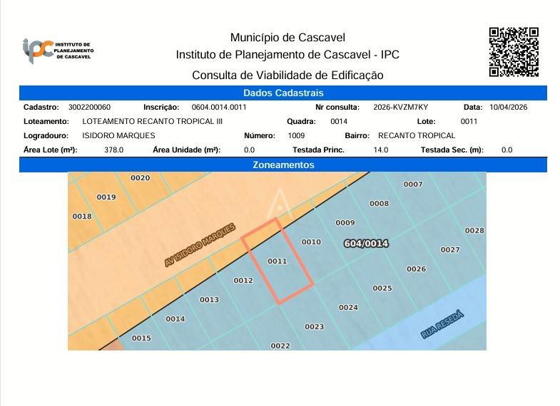 Terreno para à venda no Bairro RECANTO TROPICAL em CASCAVEL: 