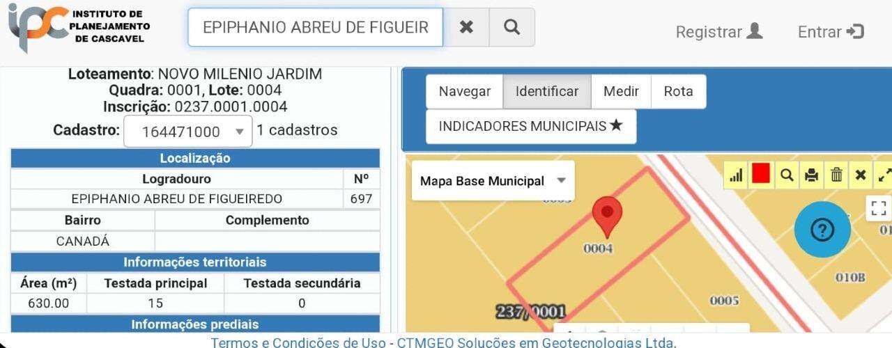 Terreno para à venda no Bairro CANADA em CASCAVEL: 
