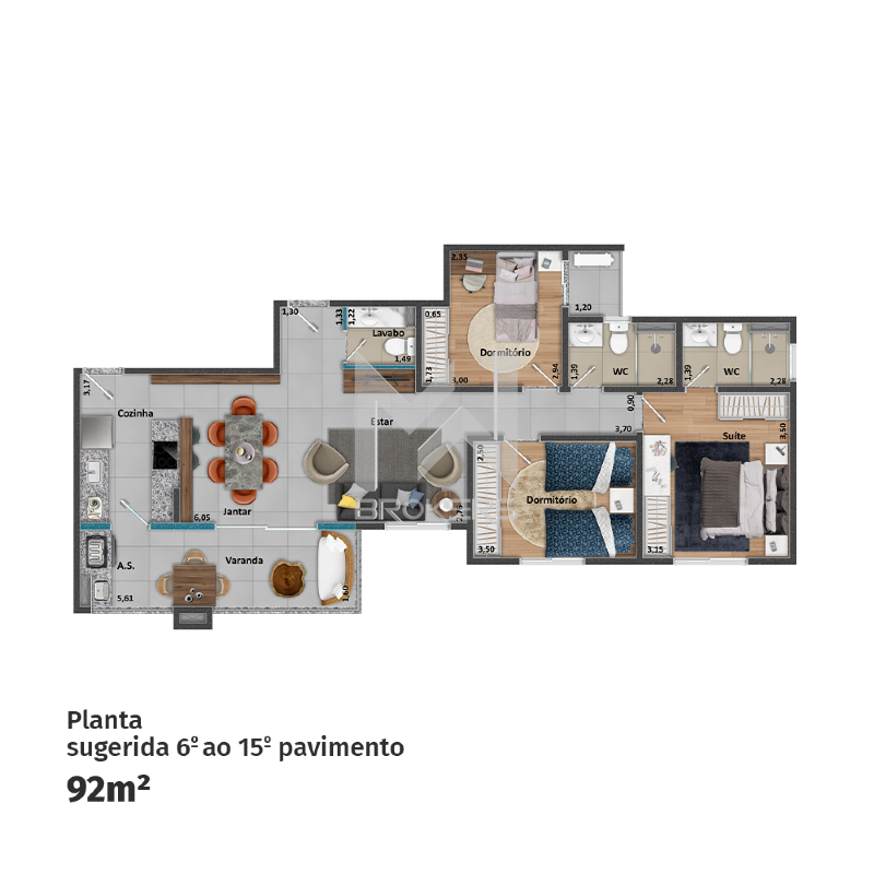 Apartamento à venda no Vila Itália: Planta de 92 metros