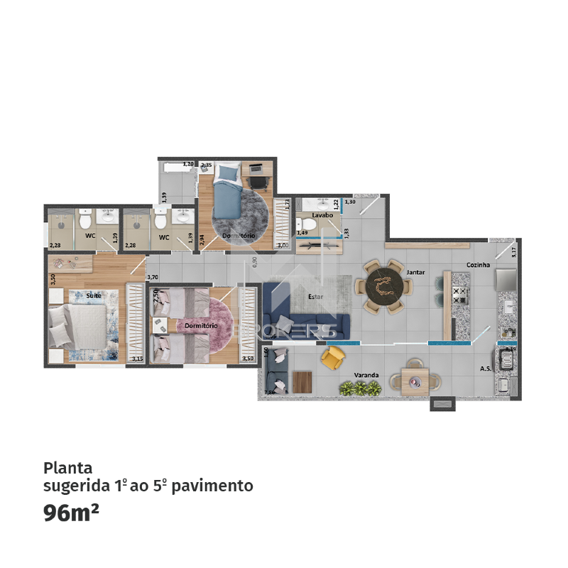 Apartamento à venda no Vila Itália: Planta de 96 metros