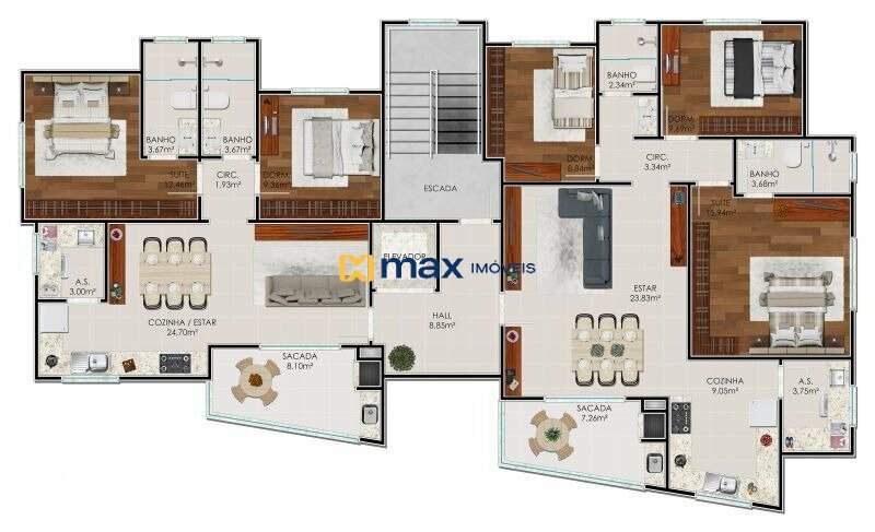 Planta Apartamentos tipo 1 e 2