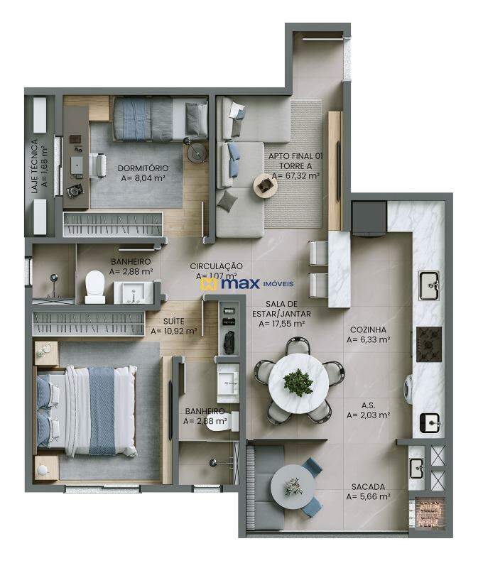 Planta apartamento tipo 1 torre A