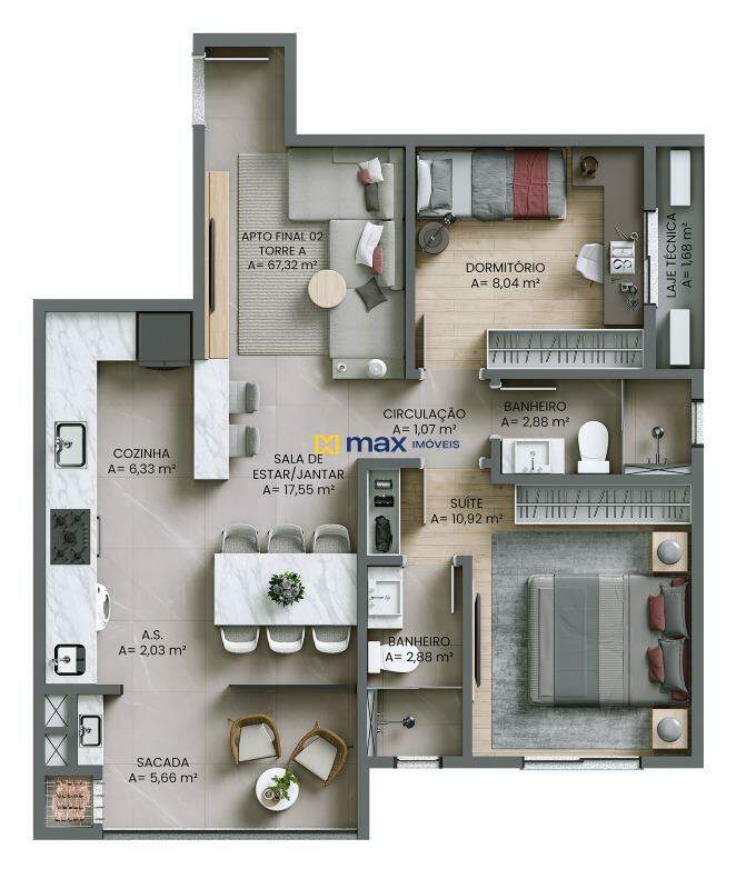 Planta apartamento tipo 2 torre A