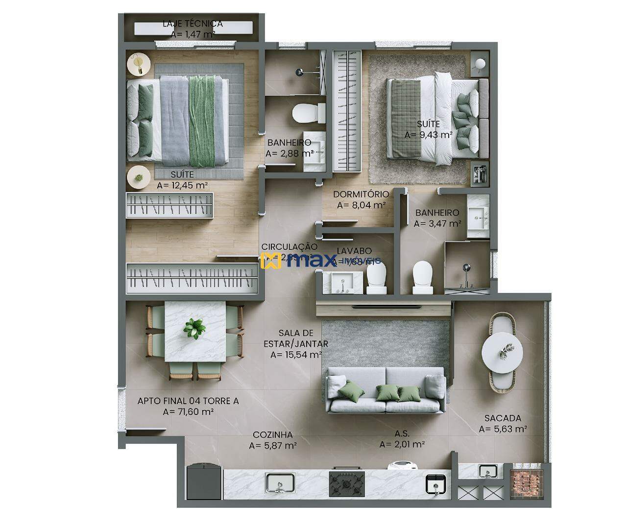 Planta apartamento tipo 4 torre A