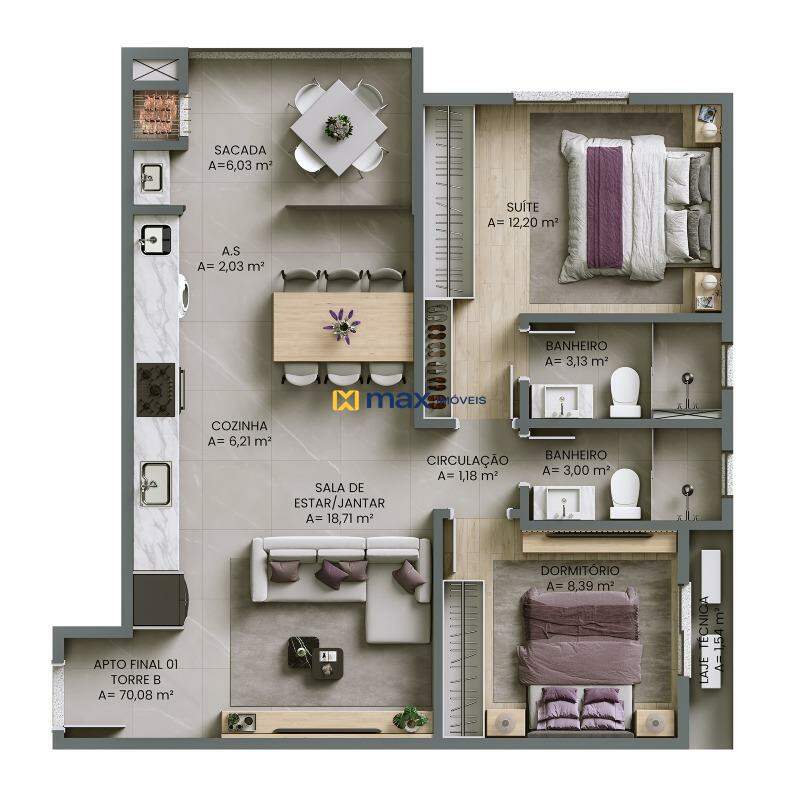 Planta apartamento tipo 1 torre B