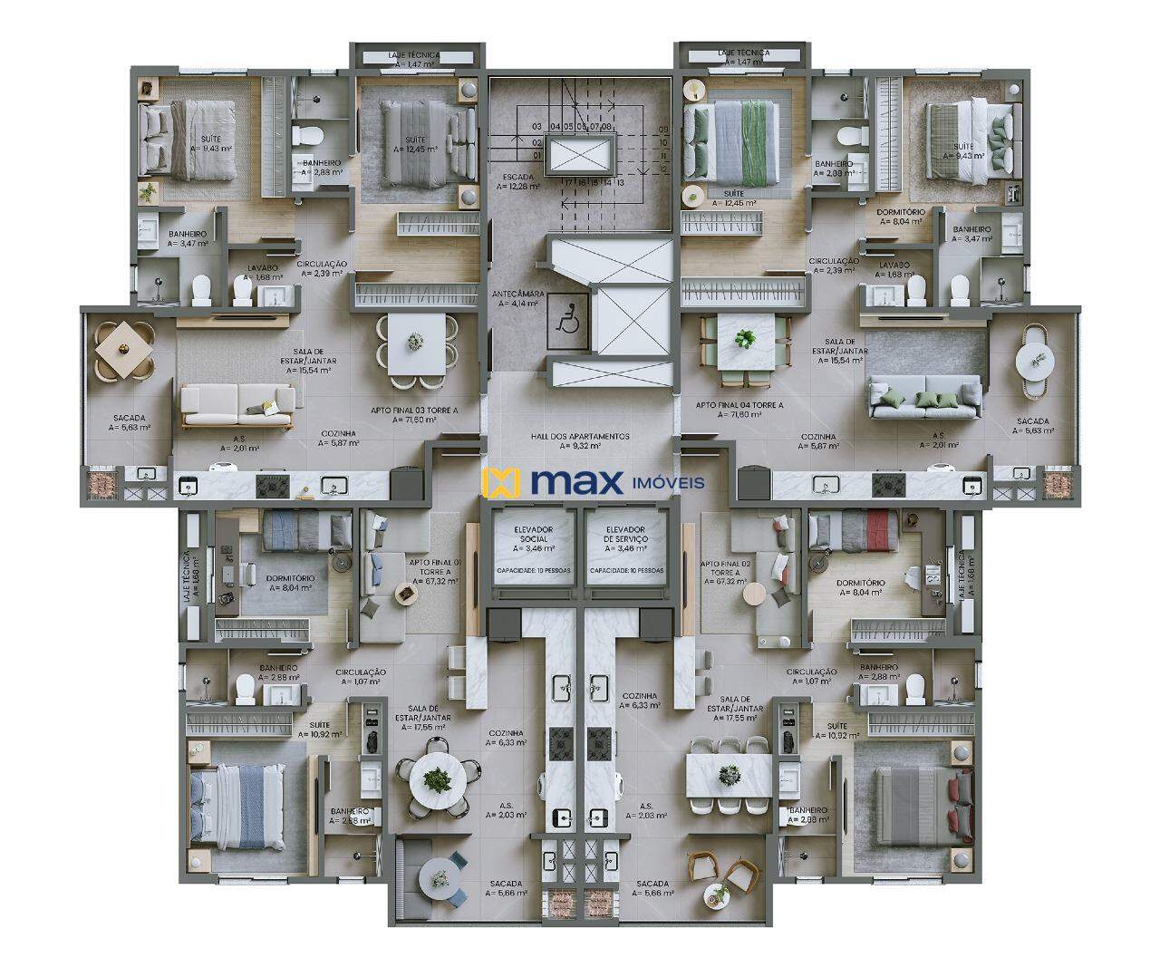 Planta apartamentos tipo torre A