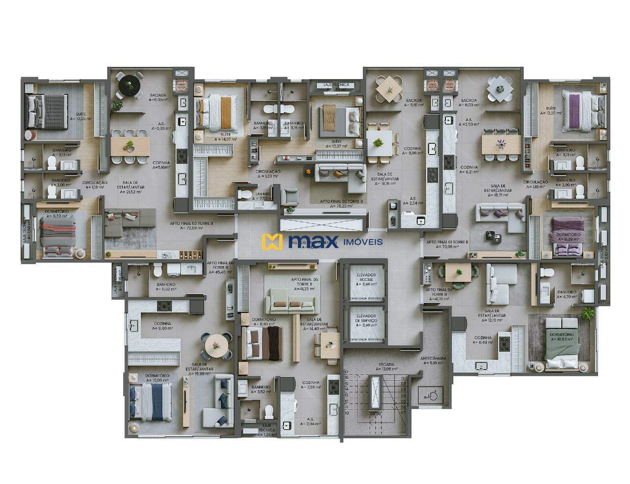 Planta apartamentos tipo torre B