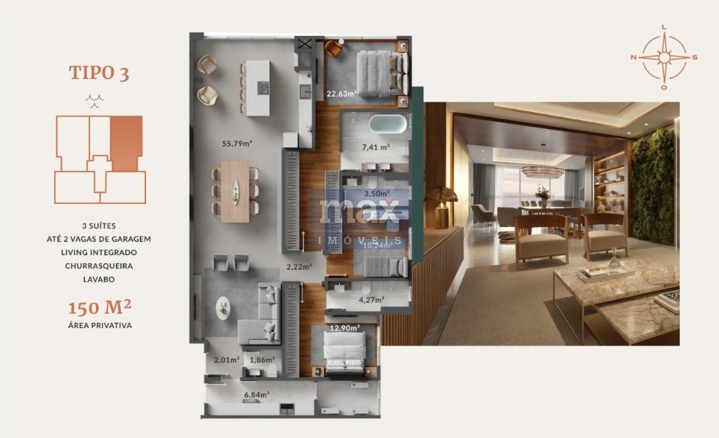 Apartamento à venda no Centro: Planta baixa Tipo 3