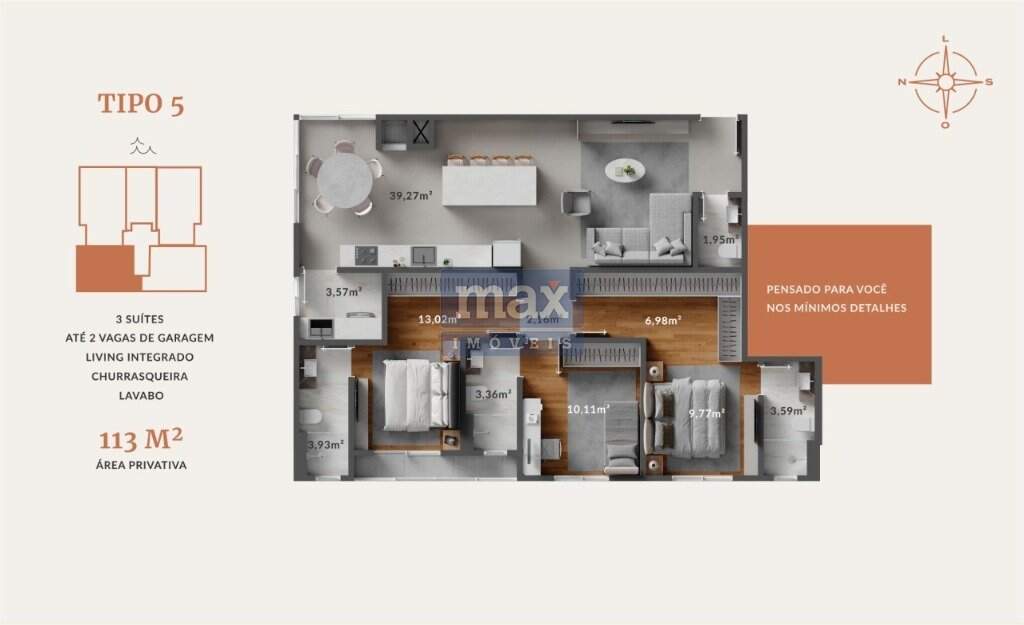Apartamento à venda no Centro: Planta Baixa Tipo 5