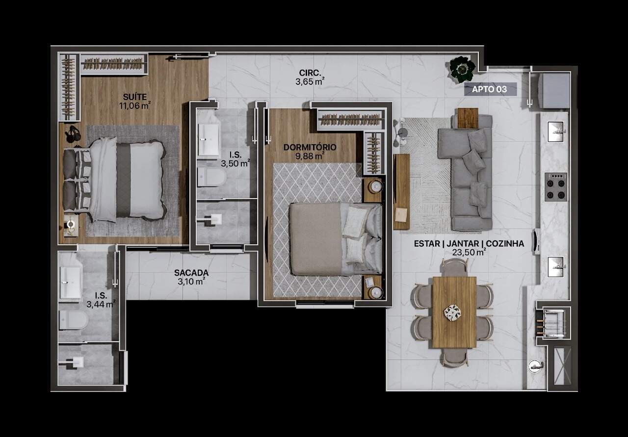 Apartamento à venda no Gravatá: Planta Tipo 03