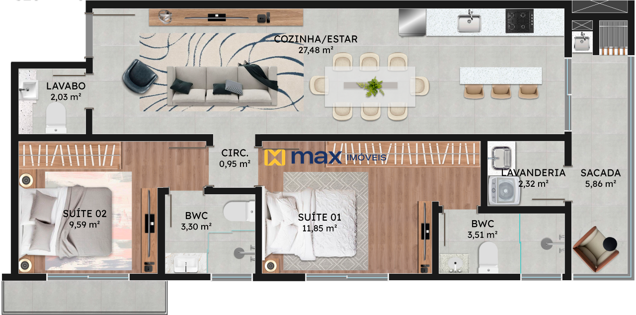Apartamento à venda no Gravatá: Planta Tipo 03