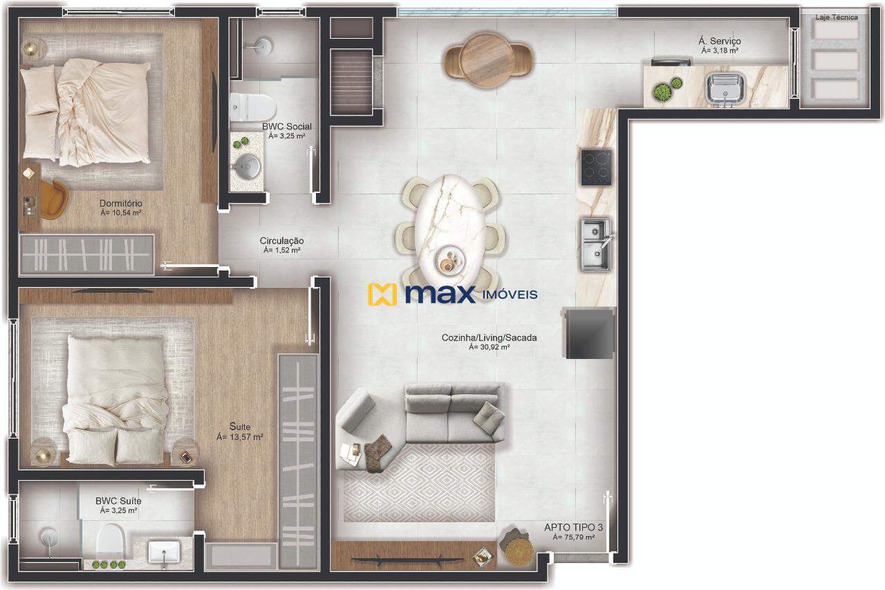 Apartamento à venda no Gravatá: Planta tipo 03