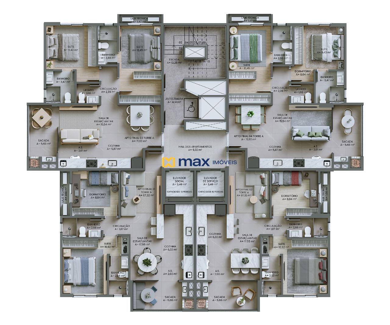 Apartamento à venda no Fazendinha: Planta apartamentos tipo torre A