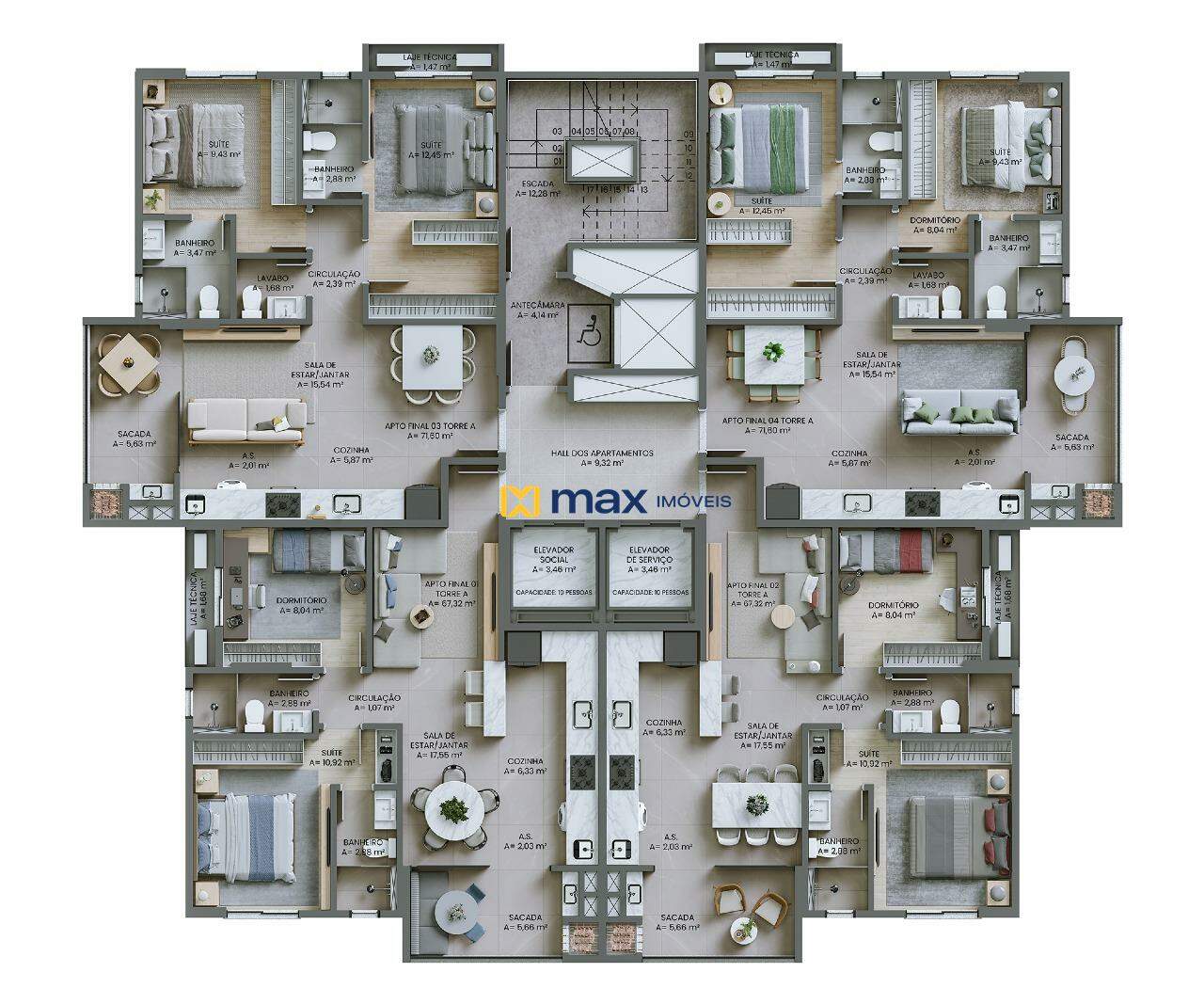 Apartamento à venda no Fazendinha: Planta apartamentos tipo torre A