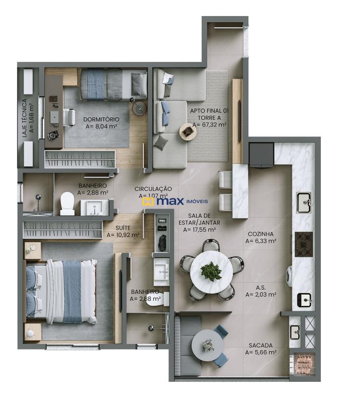 Apartamento à venda no Fazendinha: Apartamento tipo 1 torre A