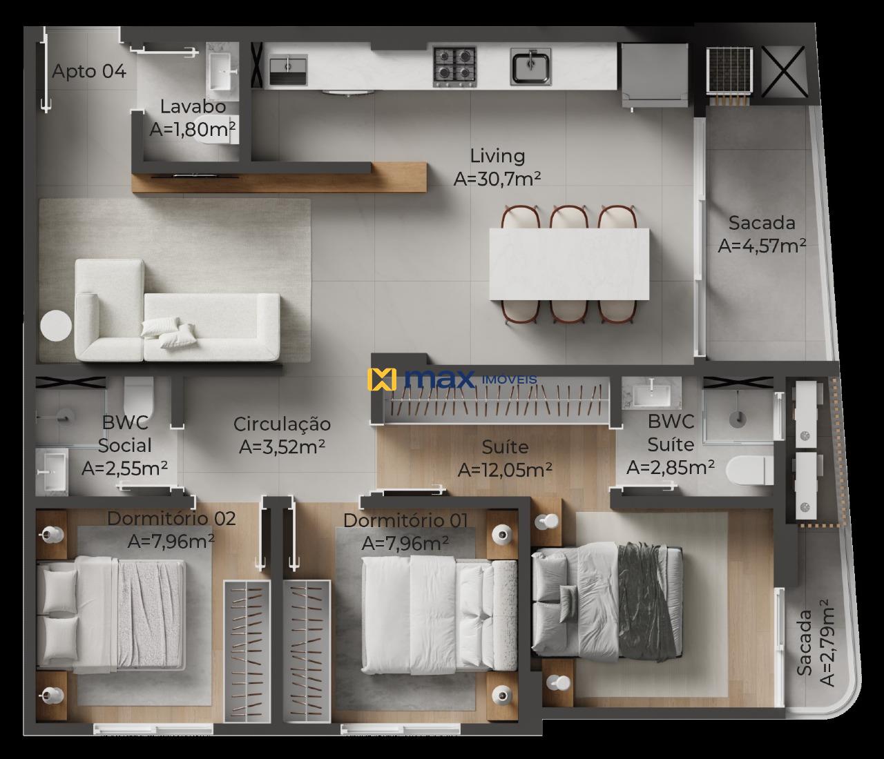 Apartamento à venda no Centro: Planta tipo 1 apto 04