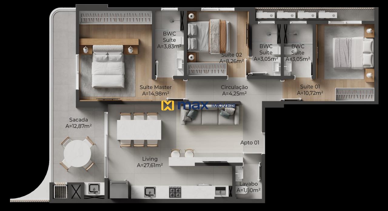 Apartamento à venda no Centro: Planta tipo 1 apto 01