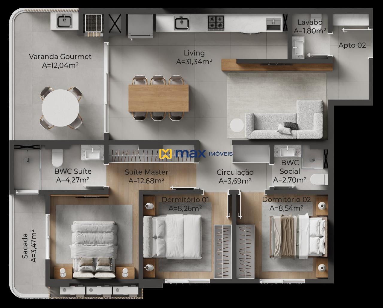 Apartamento à venda no Centro: Planta tipo 1 apto 02