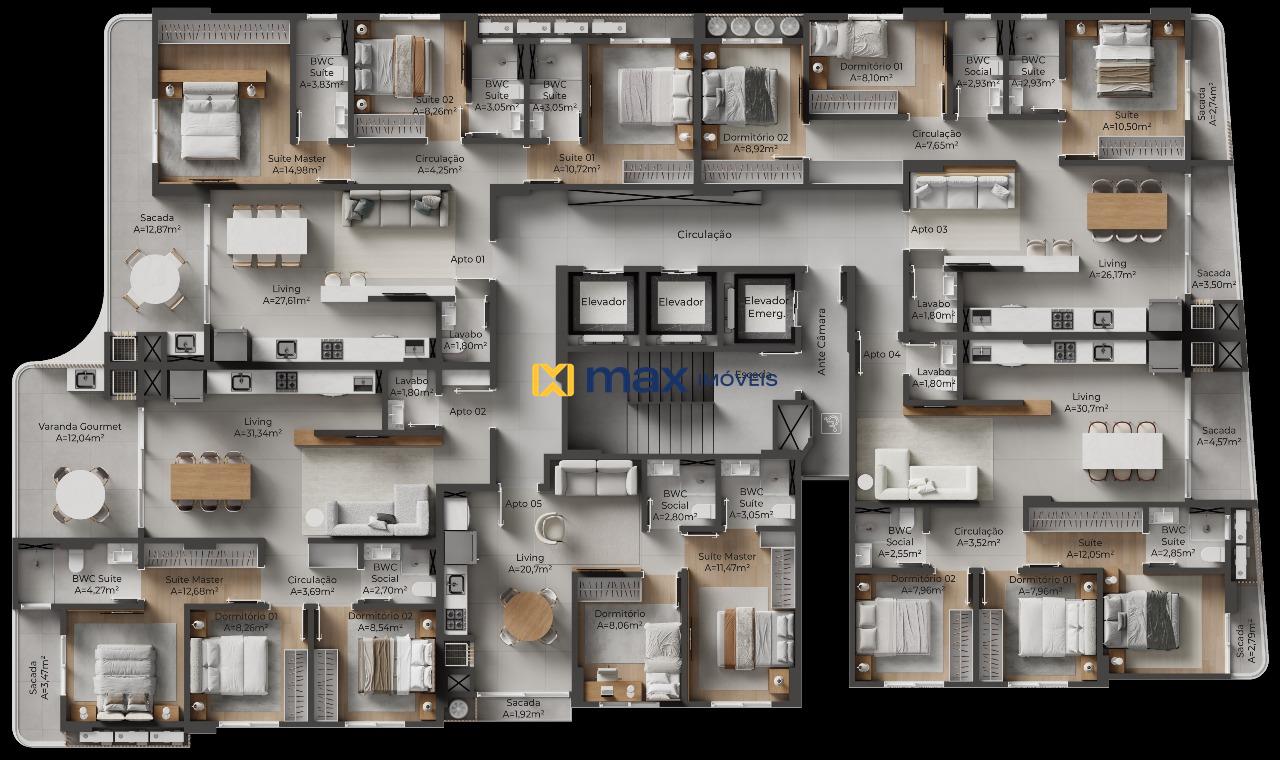 Apartamento à venda no Centro: Planta tipo 1